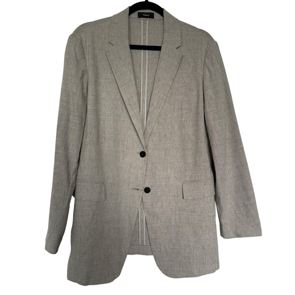 Theory Beige Neutral Linen Oversized Blazer Jacket Womens 8 Sharkskin Crunch